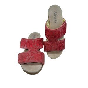 ALEGRIA Sandals Women's Size 40 Leather Embroidery Pink Floral Adjustable